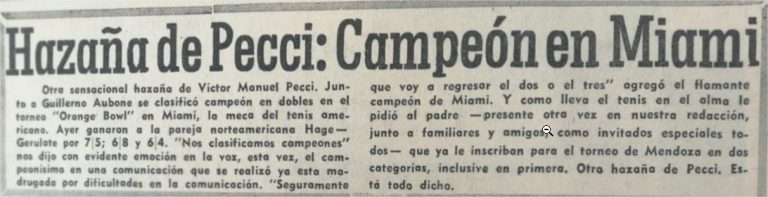 Víctor Pecci ganaba hace 52 años, el Orange Bowl en dobles